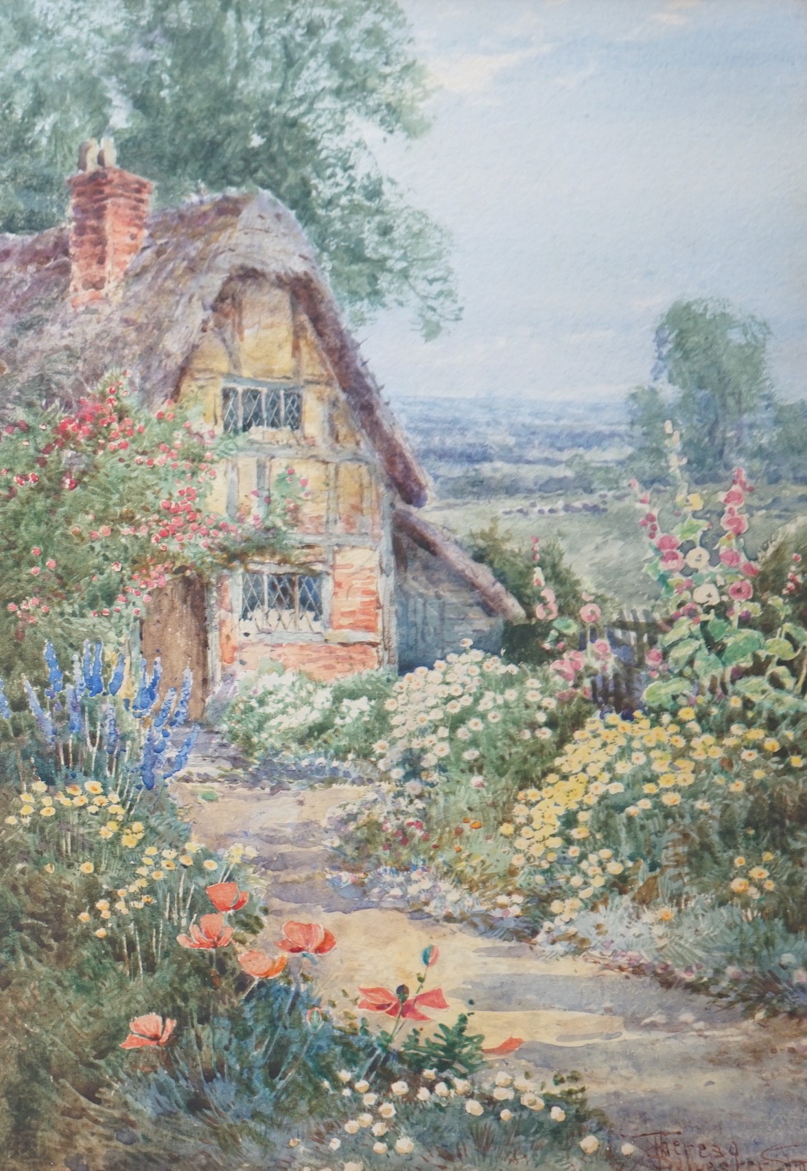 Teresa Sylvester Stannard (1898-1947), watercolour, A cottage garden, signed, 25 x 18cm